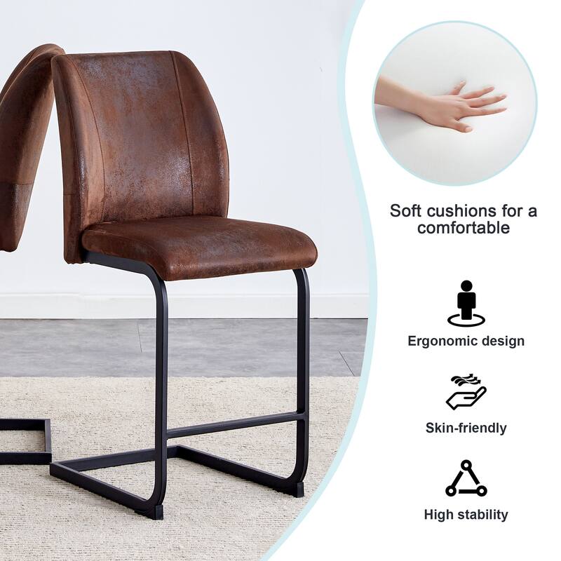 Roomfitters Suede Dining Chairs with Cushions and Black Metal Legs, Small Size Set of 2 for Dining or Guest Use, Black+Brown