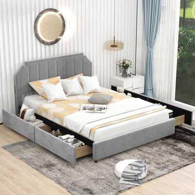 Merax Upholstery Platform Bed with 4 Storage Drawers