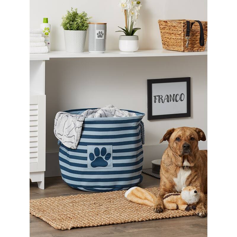 Bone Dry Polyester Pet Bin Stripe With Paw Patch Black Rectangle Large