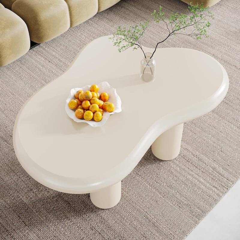 39.4 Inches Cloud-Shaped Engineered Wood Coffee Table with 4 PVC Legs - White