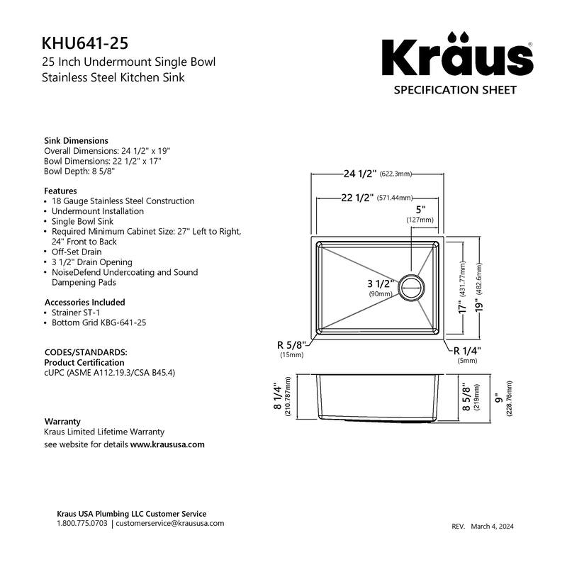 KRAUS Fairlane Undermount 18 Gauge Stainless Steel Kitchen Sink