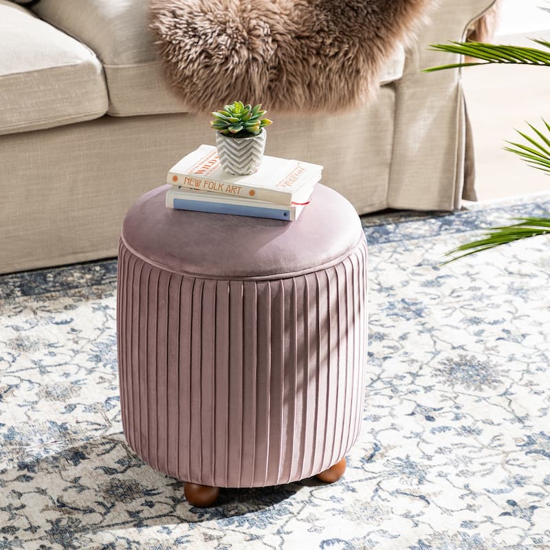 Glitzhome 19"H Velvet Upholstered Storage Ottoman or Accent Stool with Rubberwood Ball Feet