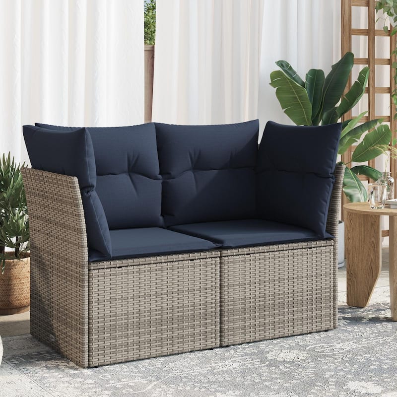 vidaXL Patio Sofa with Cushions Outdoor Seating Poly Rattan Black/Gray/Brown