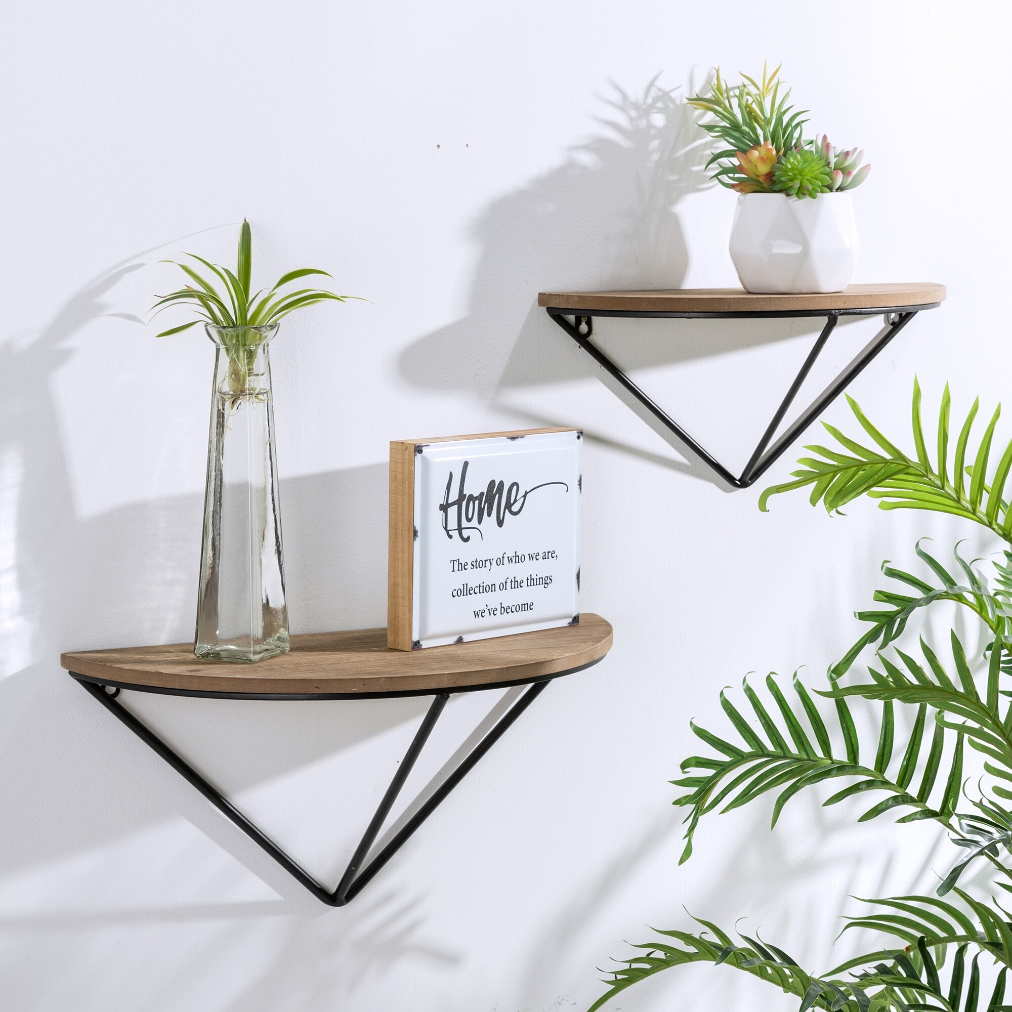 Glitzhome Set Of 2 Firwood Metal Farmhouse Half Round Floating Wall Shelf On Sale Overstock 29591682