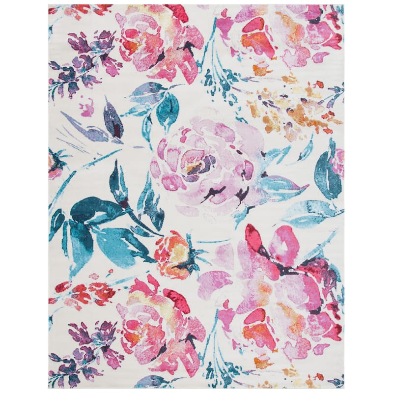 SAFAVIEH Lillian Maralyn Abstract Floral Rug - 6'7" Square - Ivory/Rose