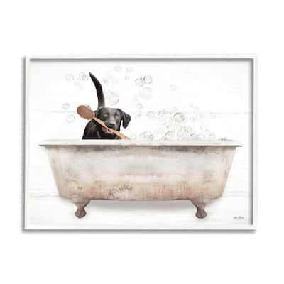 Stupell Happy Labrador in Rustic Bubble Bath Design Framed Wall Art - Multi-Color