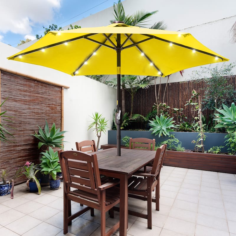 LIVOOSUN Patio 7.5 FT LED Market Umbrella,Table Umbrella w/Tilt Button - Yellow