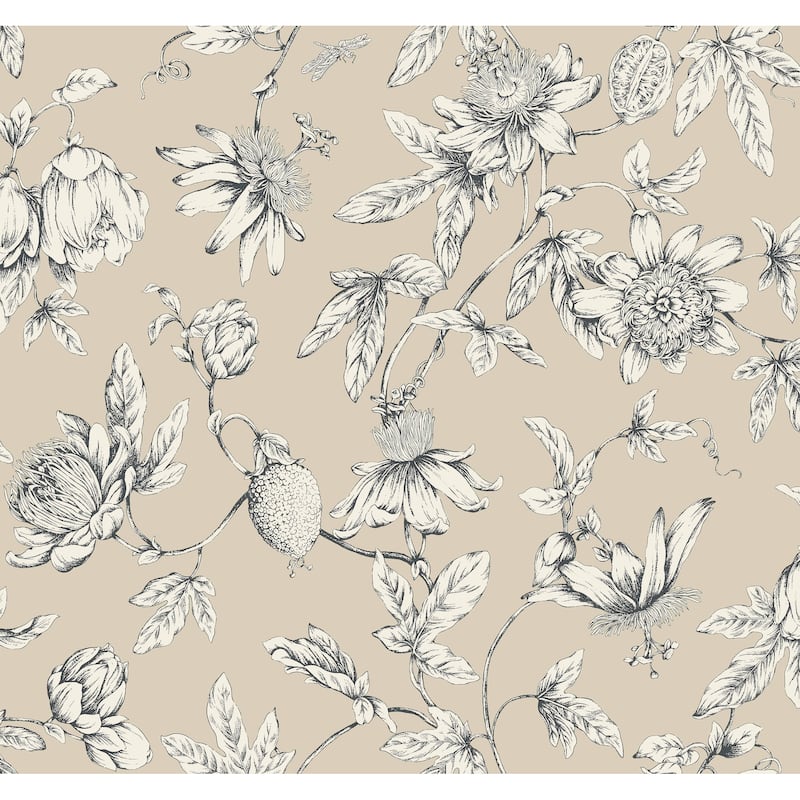Passion Flower Toile Beige Wallpaper - Bed Bath & Beyond - 39953949