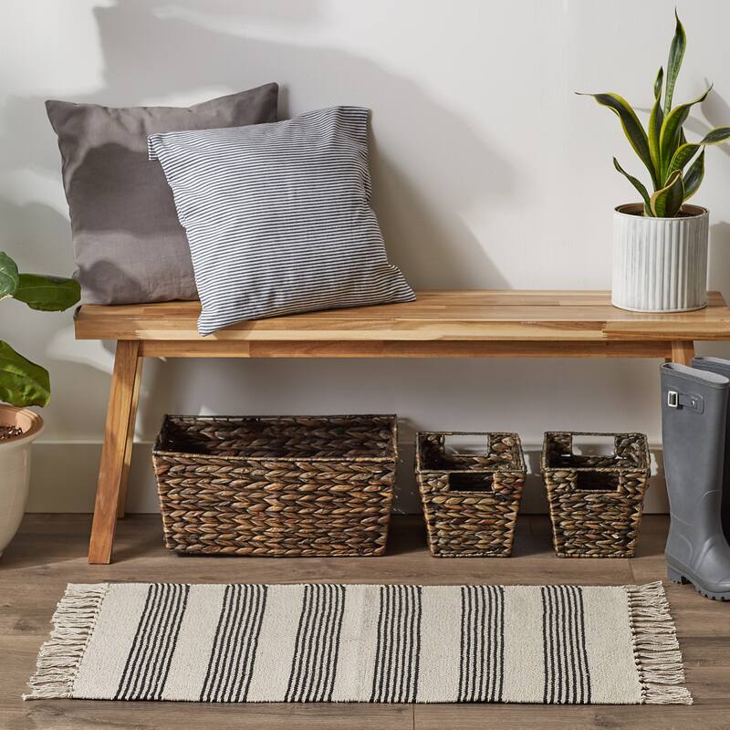 DII Black Ticking Stripe Hand-Loomed Rug 2x3 Ft - 24.0 In. L X 36.0 In. W X 0.2 In. H