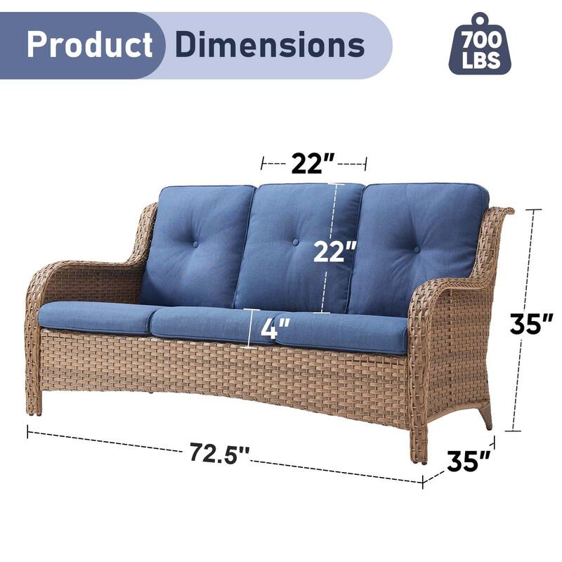 Pocassy 3-Seat Sofa Wicker Sofa Yellow-Blue - Yellow