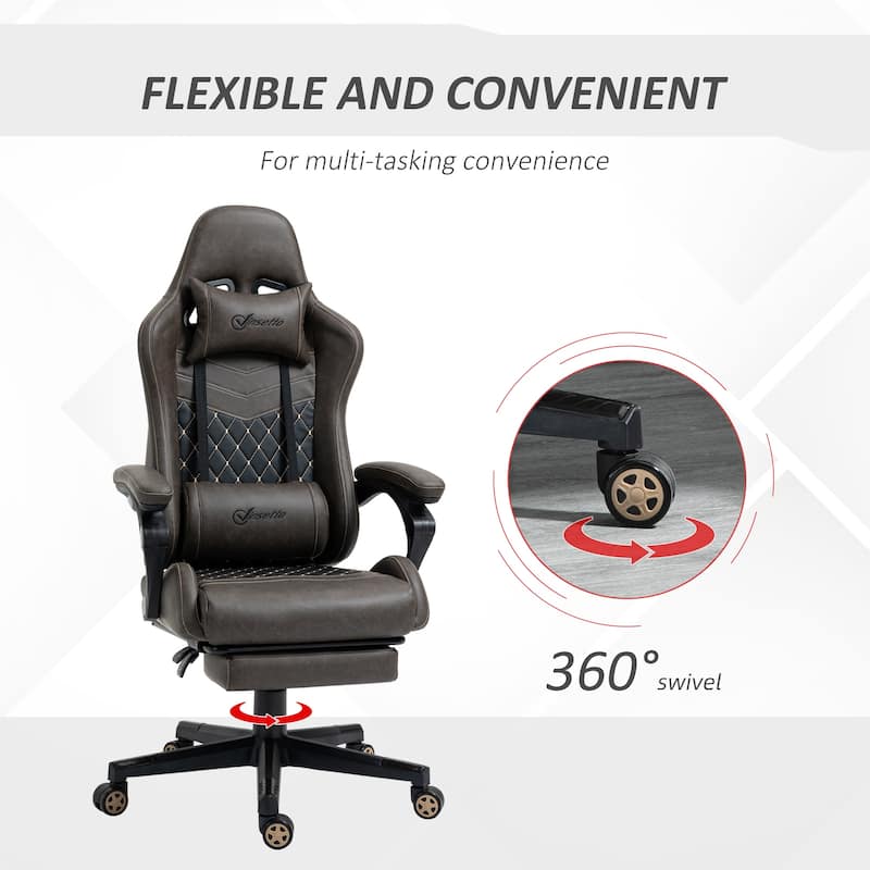 Brown PU Leather 360° Swivel Racing Gaming Recliner with Footrest, Headrest, Lumbar Support, Adjustable Height