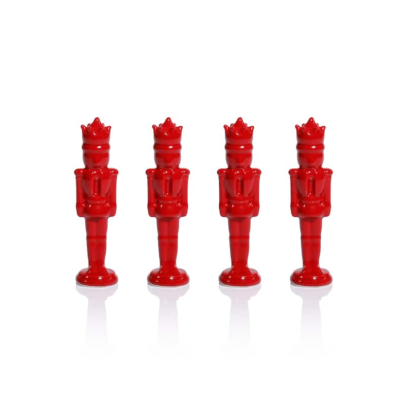 Hartwin Ceramic Red Nutcracker Figurines, Set of 4, Holiday Tabletop Décor