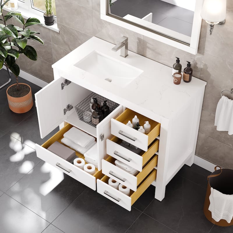 London 42 in. White SS Bath Vanity with Carrara Quartz Top & Undermount Sink