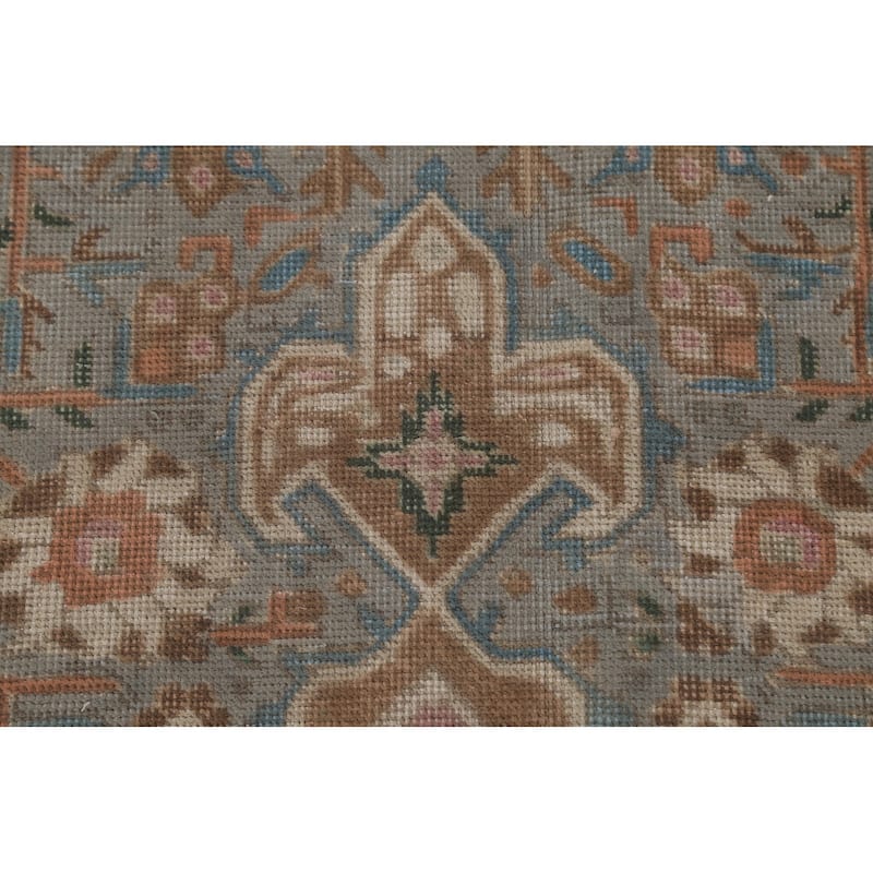 Gray Geometric Tabriz Persian Vintage Rug Hand-Knotted Wool Carpet - 6'5" x 9'5"