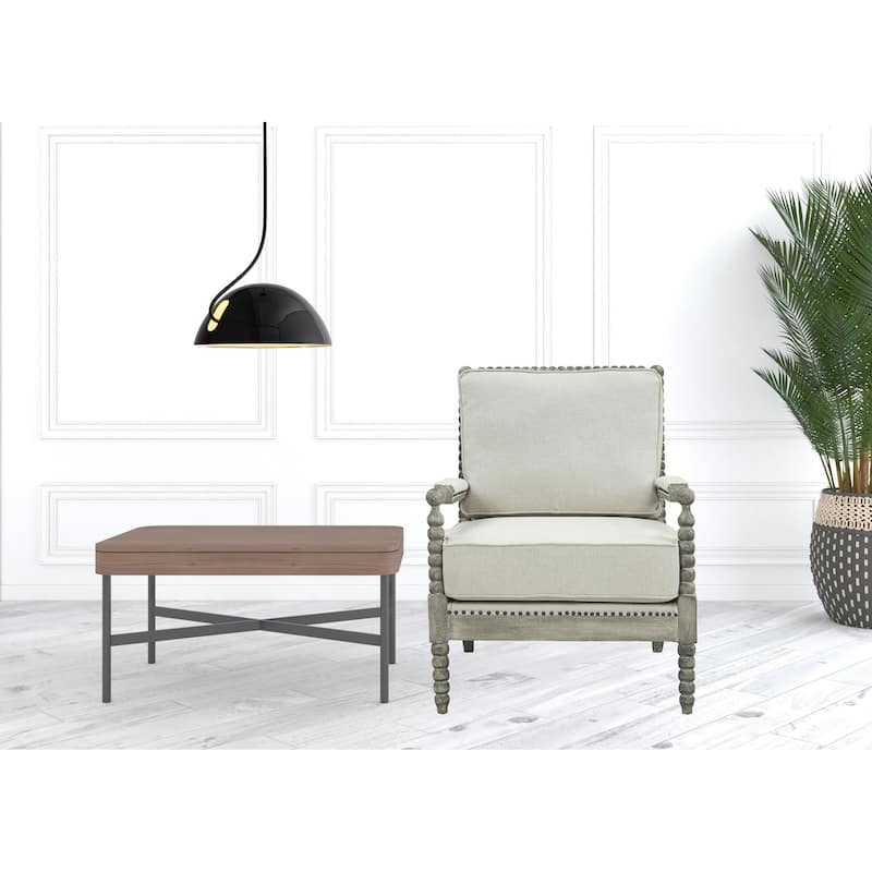 HomeRoots 35" Beige Linen And Gray Oak Solid Color Club Chair - 35