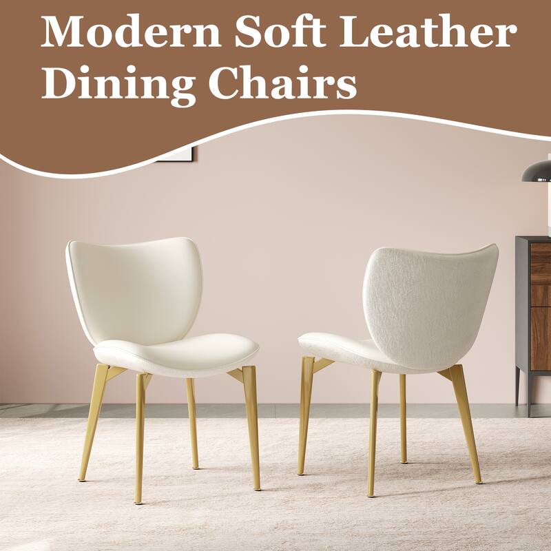 Set of 2 dining chairs, featuring high-quality PU leather seats, with gold-plated painted carbon steel legs