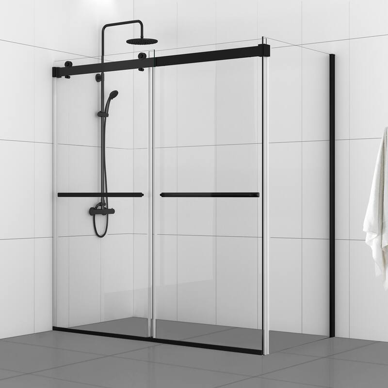 Spezia 68"W x 76"H Sliding Frameless Shower Enclosure in Matt Black