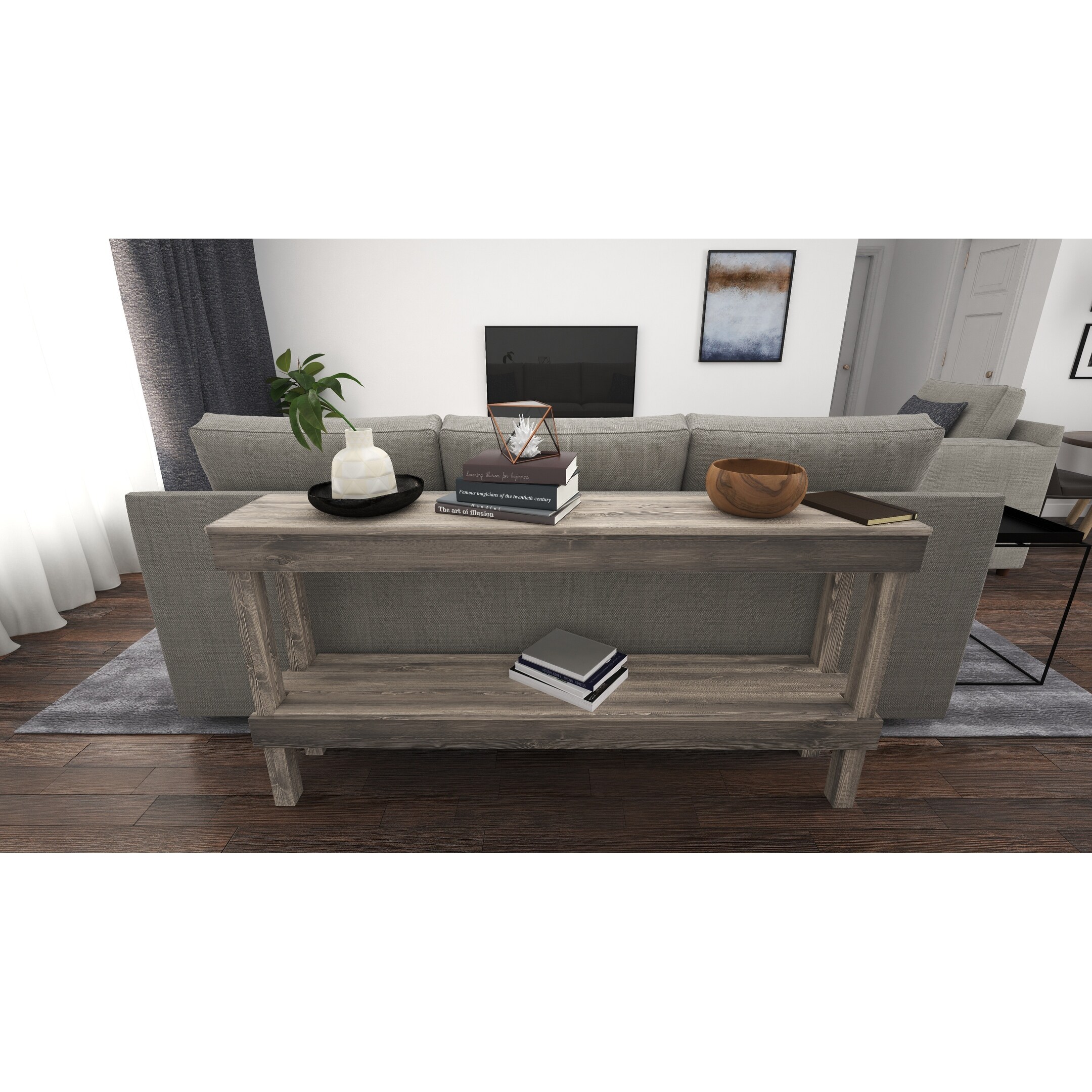Rustic luxe small wooden sofa table by del on sale hutson designs