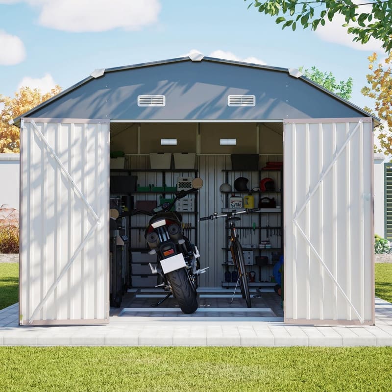 10' x 12' Outdoor Storage Shed, Heavy-Duty Rust-Resistant Steel Tool Shed with Floor Frame Kit