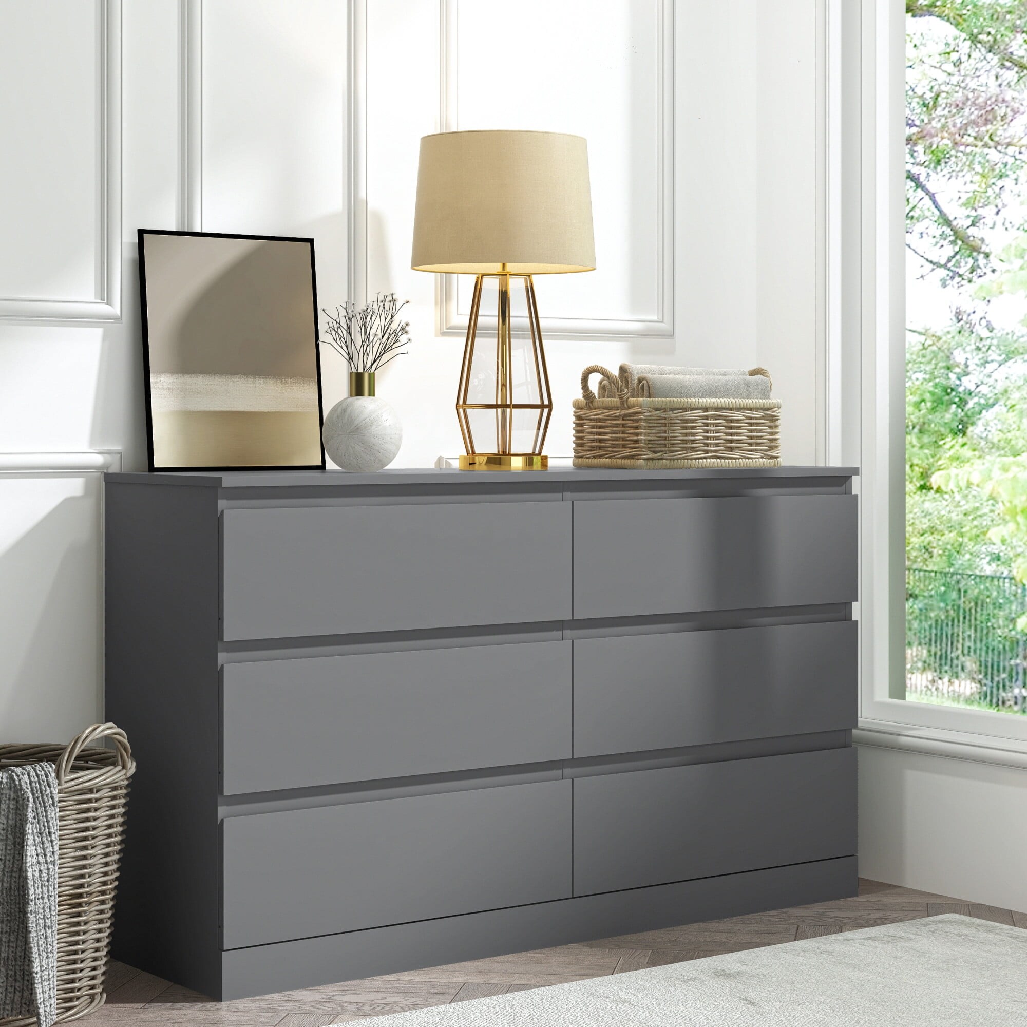 Brindle 6-Drawer Horizontal Dresser, Cool Gray Finish - Bed Bath & Beyond -  36326308