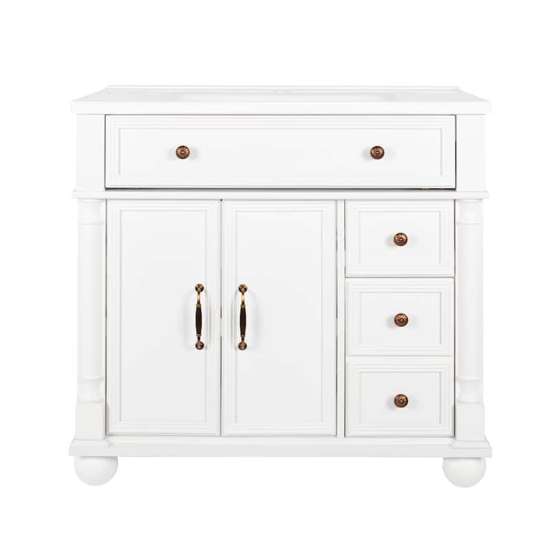 28"/36" Bathroom Vanity with Sink, Integrated Ceramic Basin Vanity Cabinet with Roman Column Base, Solid Wood Frame