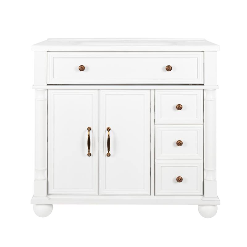 35.6-Inch Mid-Century Bathroom Vanity Sink with Roman Column Base, Farmhouse Freestanding Vanity Cabinet