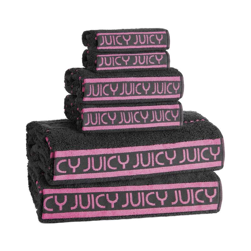 Juicy Couture 6-Piece Towel Set 2 Bath Towels 2 Hand Towels 2 Washcloths - 28"x54"/16"x26"/12"x12"