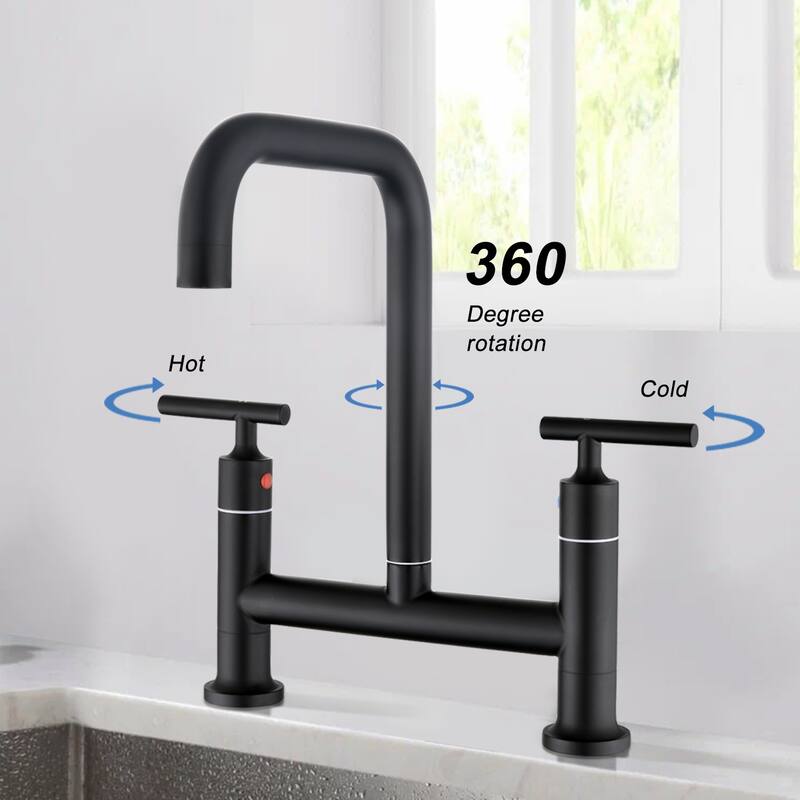 Dornberg Two Handles High Arc Bridge Kitchen Faucet