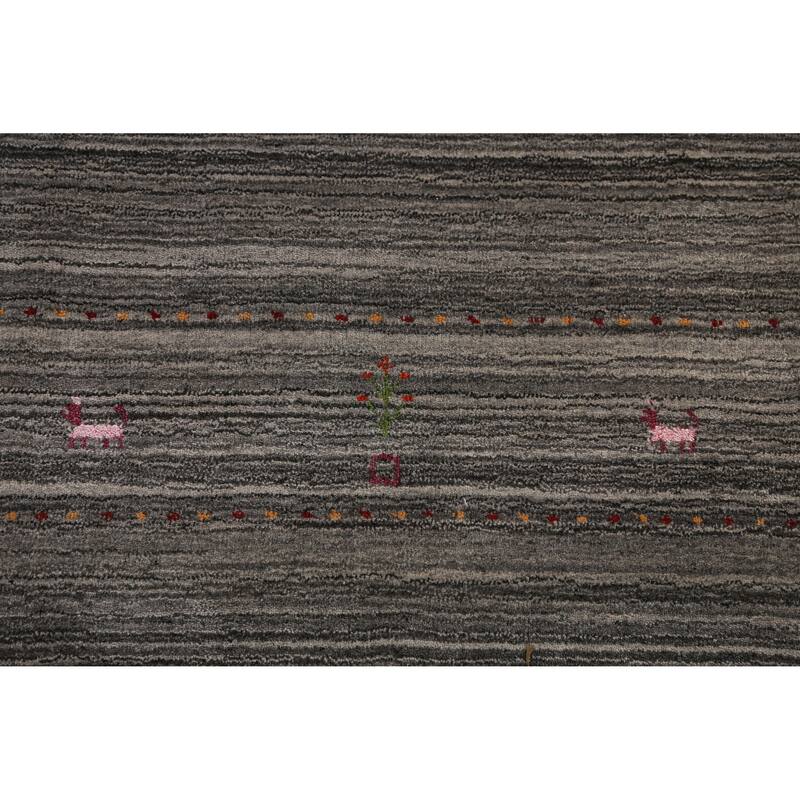 Hand Knotted Oriental 100% Wool Carpet Tribal Tribal Greys & Charcoal Gabbeh Area Rug - 9' 9'' X 8' 2''