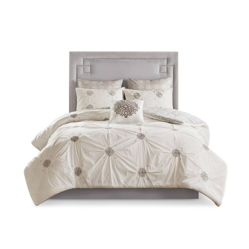 GDF Studio - Malia 6-Piece Embroidered Cotton Reversible Comforter Set