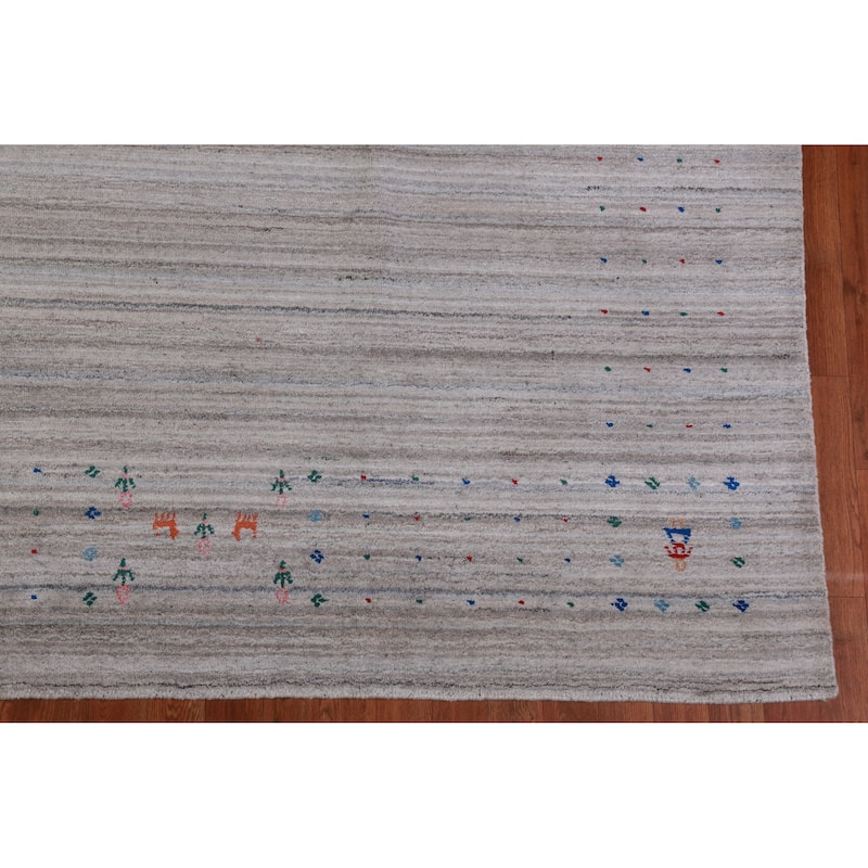 Tribal Gabbeh Indian Area Rug Hand-Knotted Stripe Wool Carpet - 9'2" x 12'6"