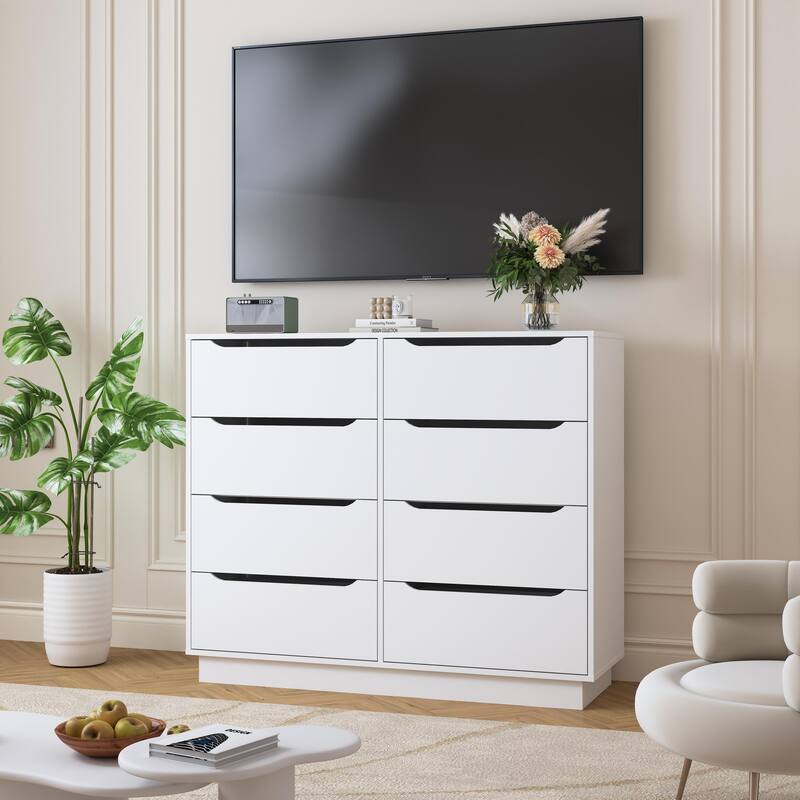 Wooden White Dresser for Bedroom, 9 Drawer/8 Drawers Double Dressers & Chest of Drawers, Large Clothing Storage Cabinet