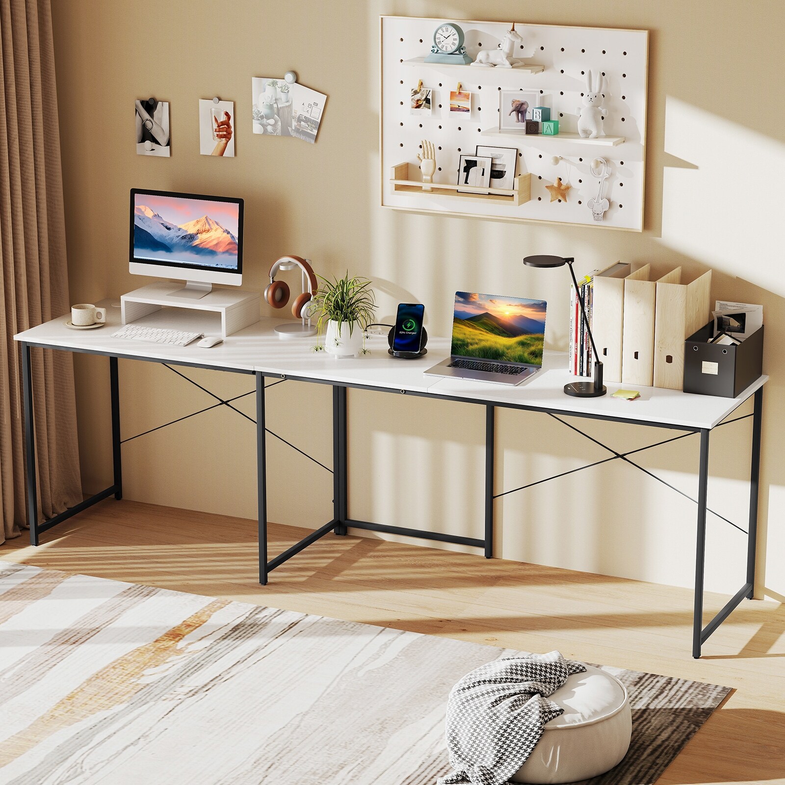 Gymax 95'' L-Shaped Reversible Computer Desk 2-Person Long Table
