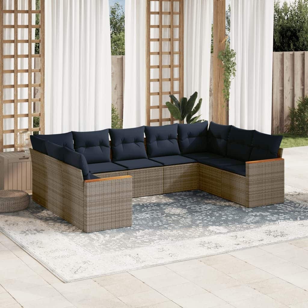 vidaXL Patio Sofa Set with Cushions Outdoor Conversation Furniture Poly Rattan - 24.4x 24.4x 27.2