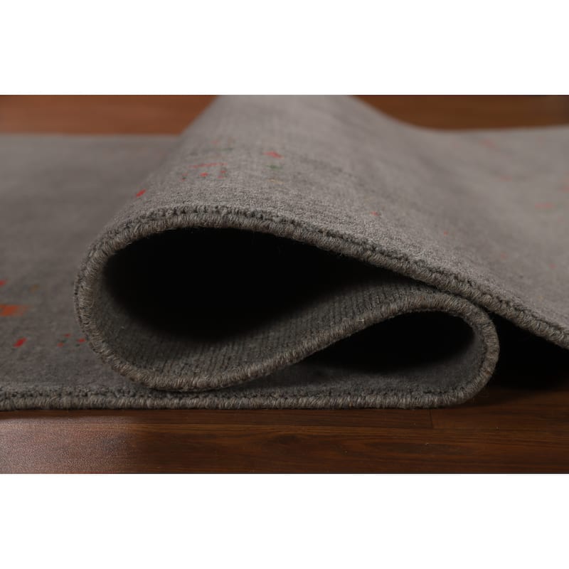 Hand Knotted Oriental 100% Wool Carpet Tribal Tribal Greys & Charcoal Gabbeh Area Rug - 8' 3'' X 5' 2''