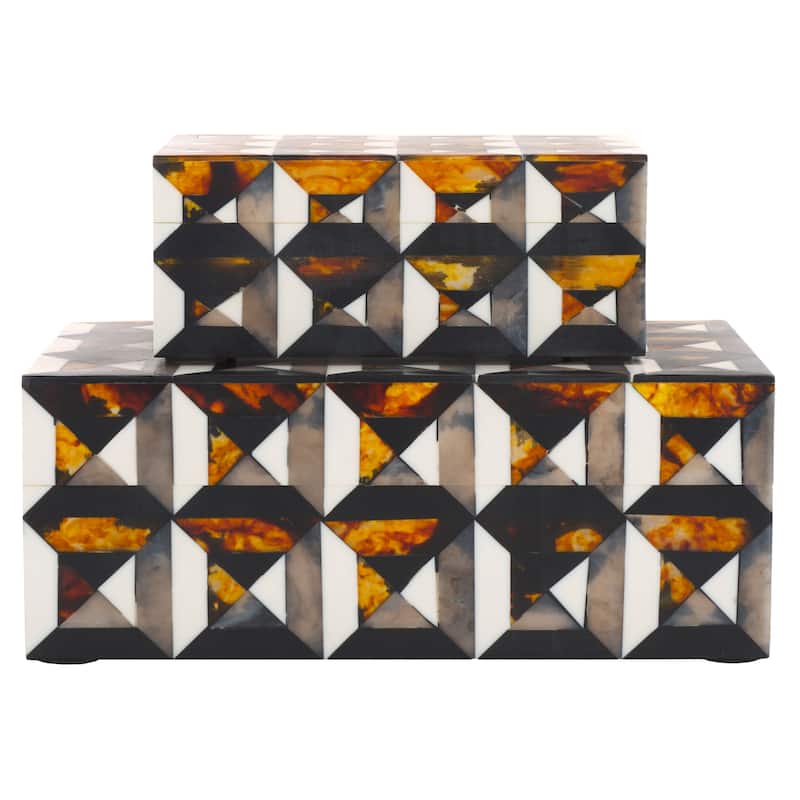 SAFAVIEH Home Ani Ivory/Brown Resin Decorative Box Set of 2
