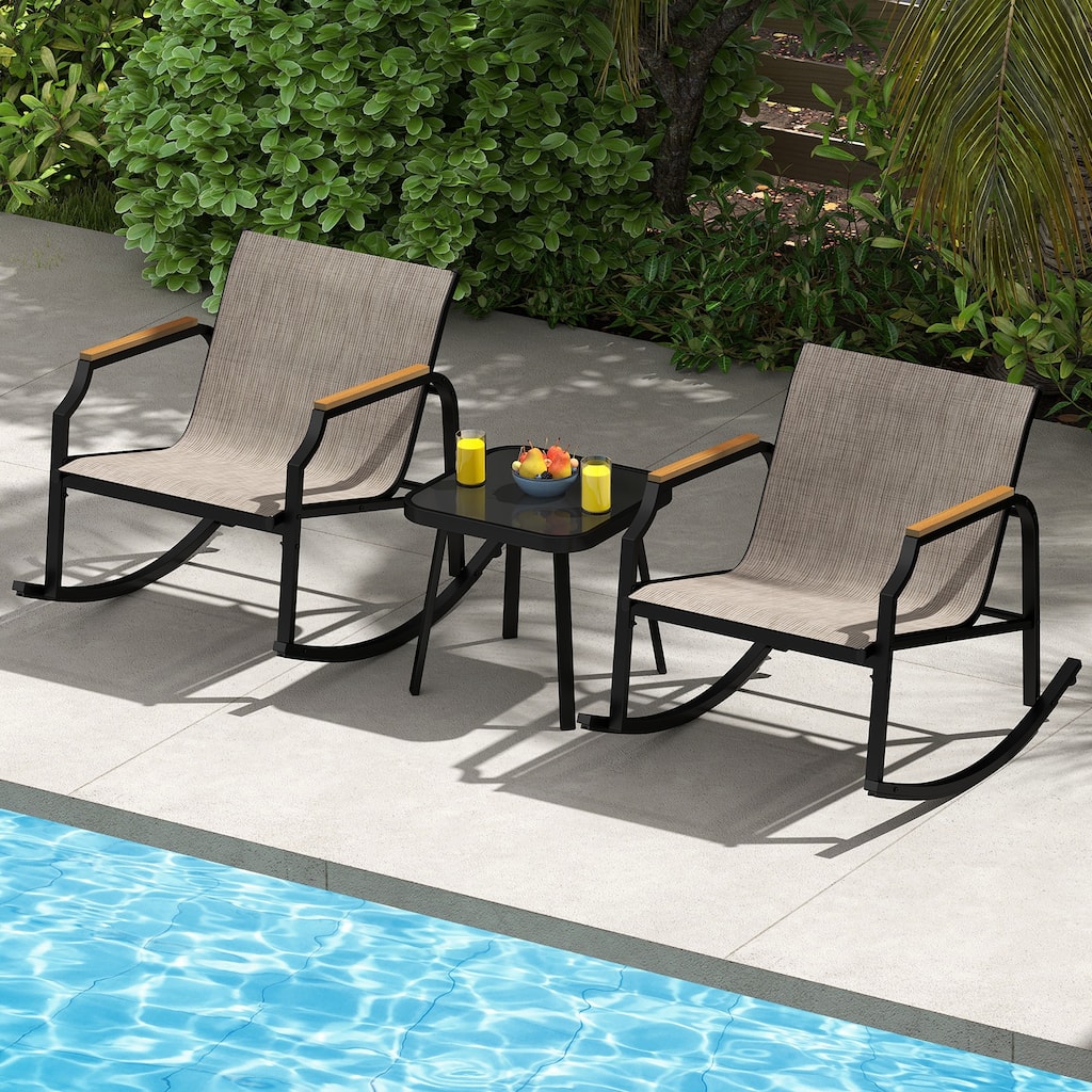 Costway 3 PCS Rocking Bistro Set Outdoor Conversation Set with Porch - See Details