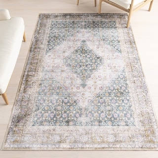 Nuloom Caius Faded Medallion Machine Washable Area Rug