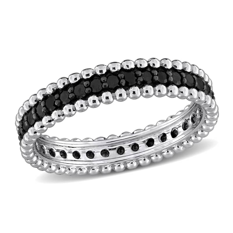 Miadora 3/5ct TW Black Diamond Beaded Eternity Ring in 14k White Gold