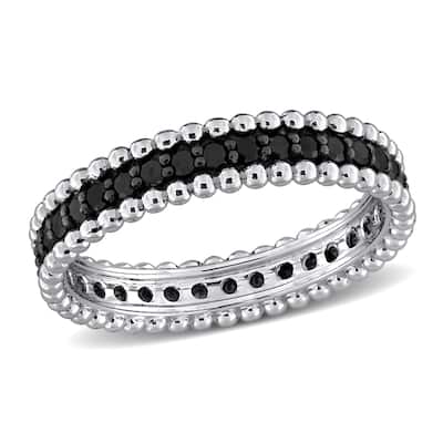 Miadora 3/5ct TW Black Diamond Beaded Eternity Ring in 14k White Gold