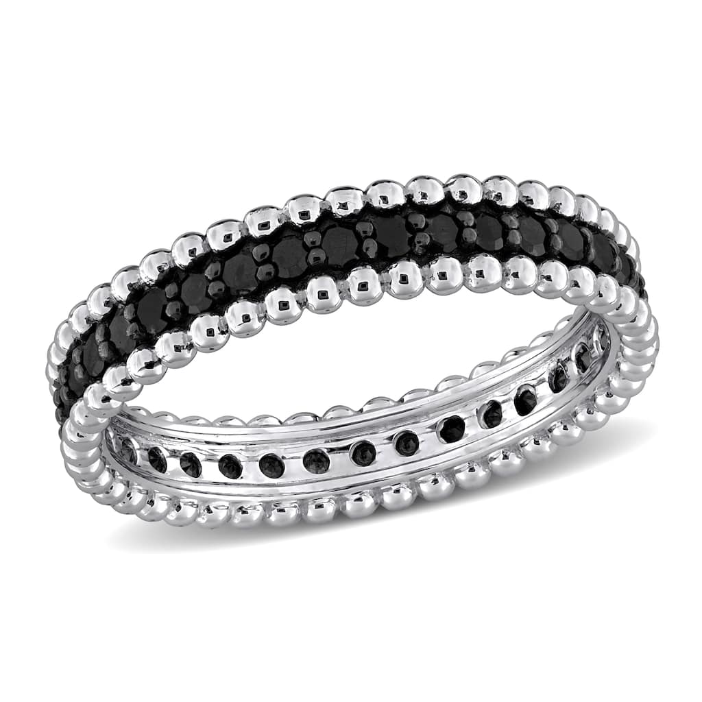 Miadora 3/5ct TW Black Diamond Beaded Eternity Ring in 14k White Gold
