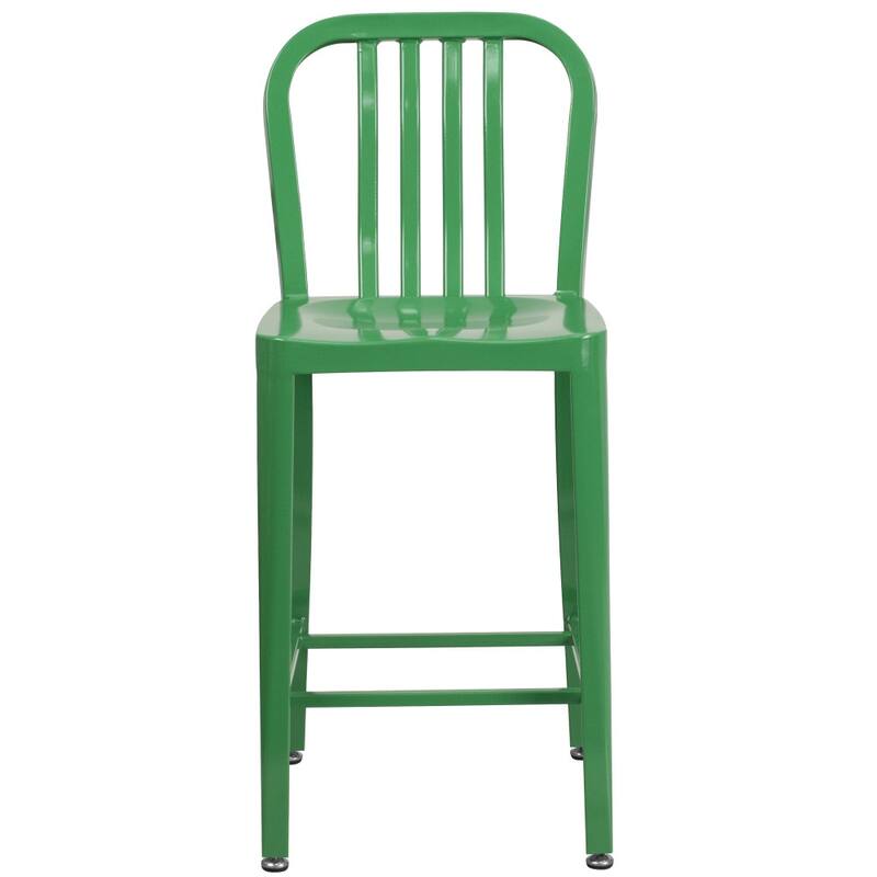 2 Pack 24'' High Metal Indoor-Outdoor Counter Height Stool w/ Vertical Slat Back