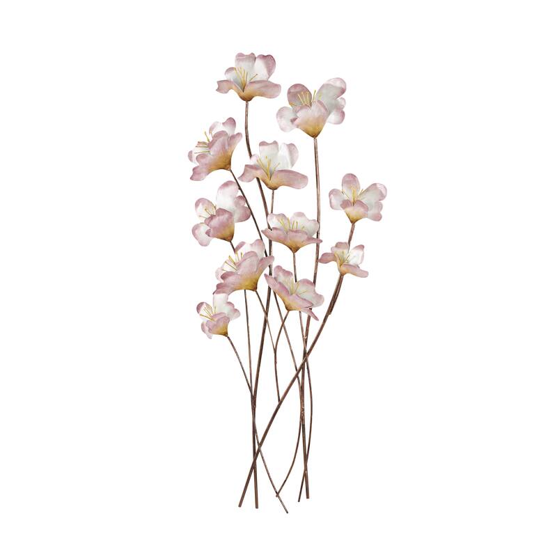 Pink Metal Floral Home Wall Decor with Copper Stems
