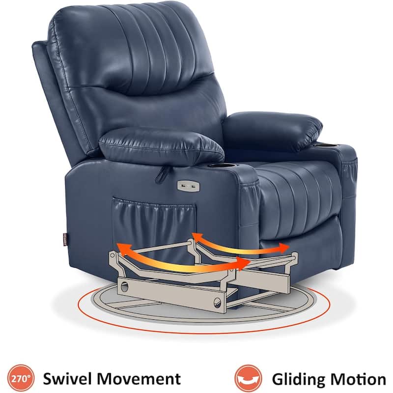 MCombo Faux Leather Power Recliner, Electric Swivel Glider Rocker Recliner for Nursery with USB Ports 7785