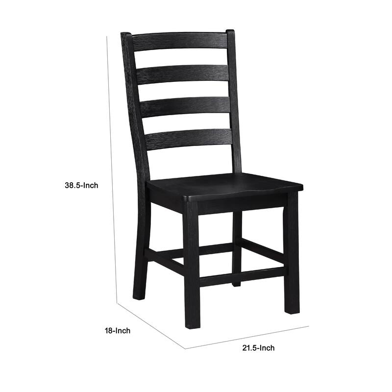 Reddy Side Chair Set of 2, Ladder Back Farmhouse Style, Black Wood