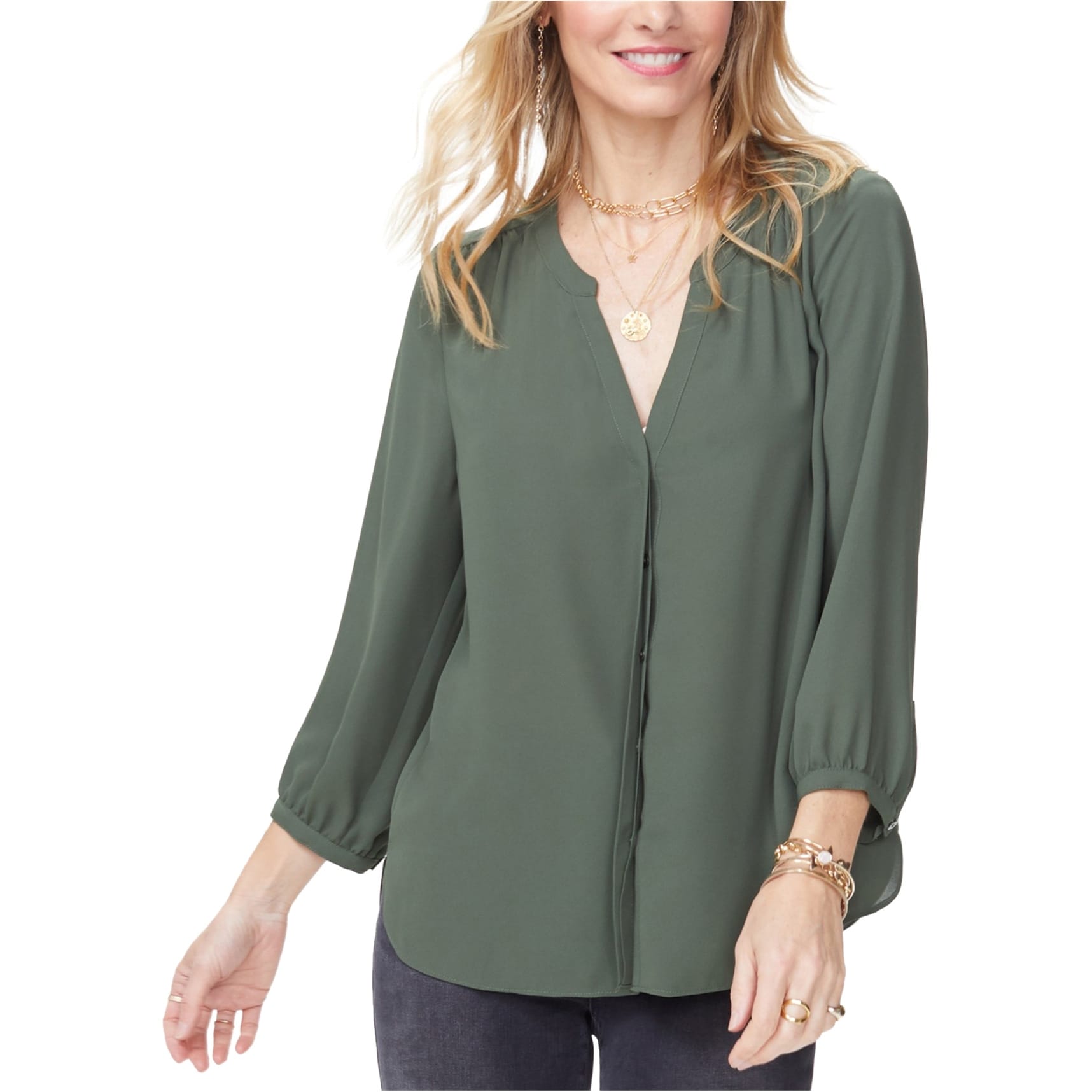 Nydj Womens Pintuck Button Down Blouse
