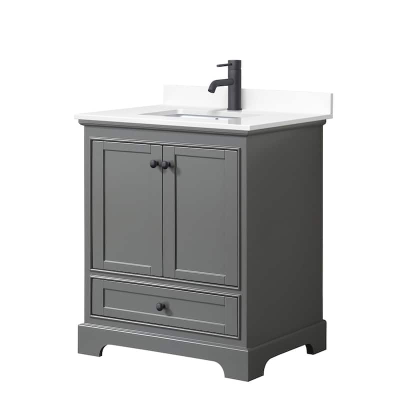Wyndham Collection Deborah 30" Free Standing Single Basin Vanity Set - Dark Gray / White Cultured Marble Top / Matte