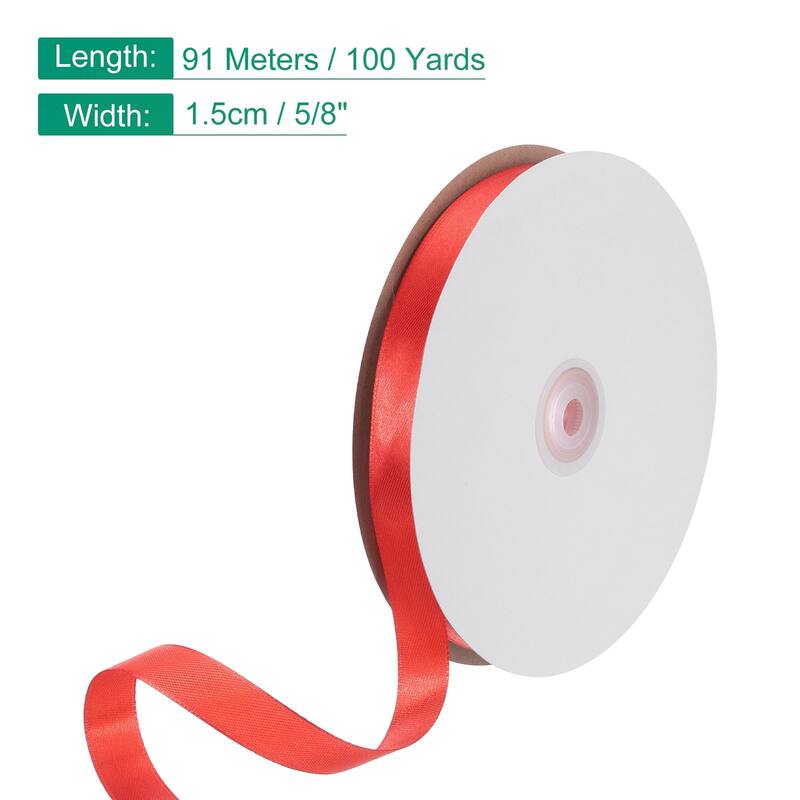 Satin Ribbon, 100 Yards Single Face Polyester Satin Ribbon - Red - 5/8 Inch
