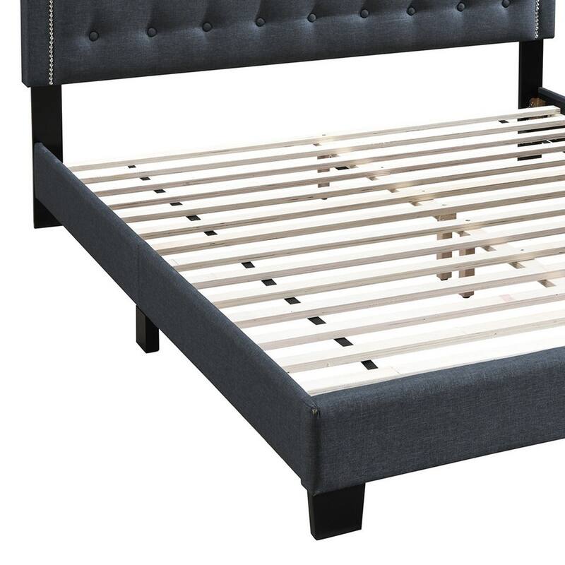 Button Tufted Twin Burlap Bed with Curved Headboard, Charcoal Gray