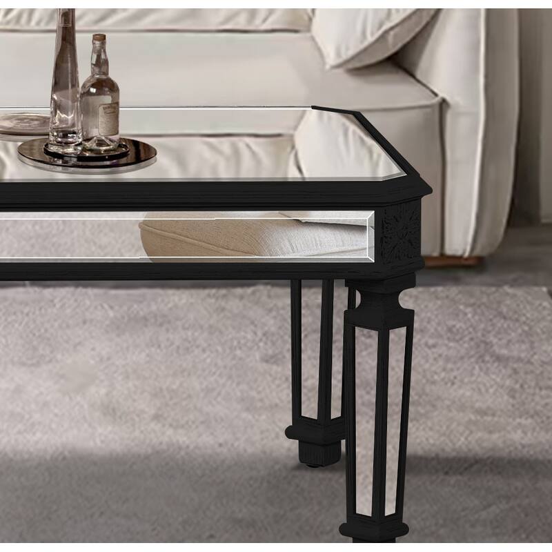 47" Modern Rectangular Mirror Coffee Table with Fluted Tempered Glass